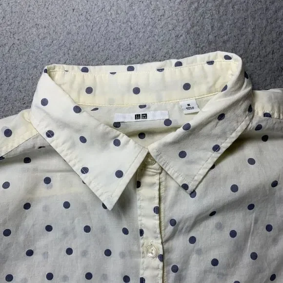 UNIQLO Shirt Womens Medium Button Up Blouse Top Polka Dot Long Sleeve - Picture 6 of 8